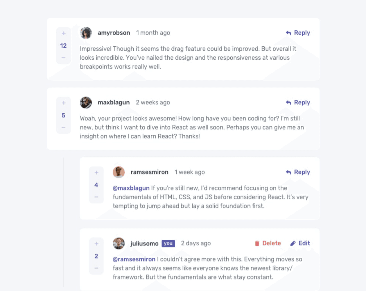 Reddit style comment and reply system